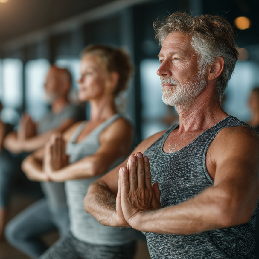 Instructor de yoga lucrând cu seniori