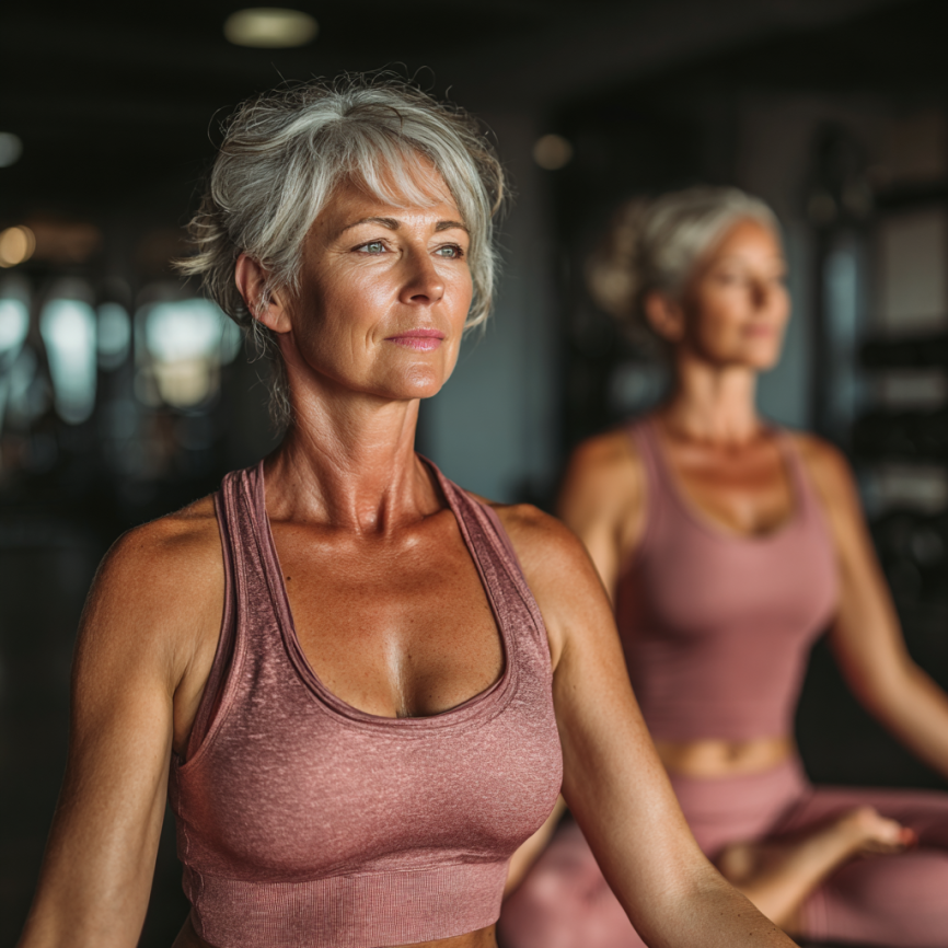 Senior în practică de yoga